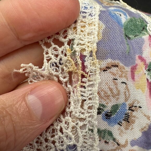 Vintage Floral Dress Lace Trim Shoulder Pads Pockets Lavender Blondie and Me 90s - Picture 9 of 10
